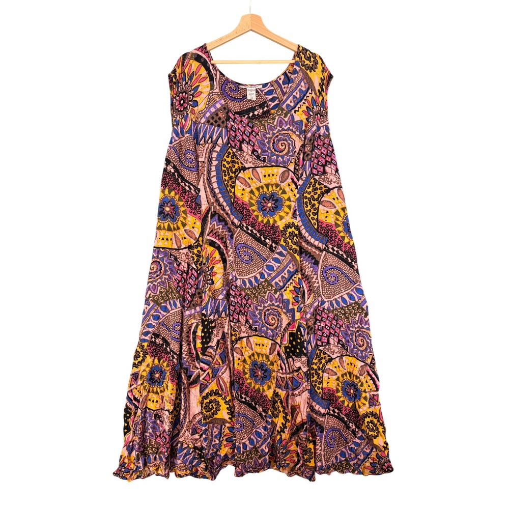 Roamans 5X Purple Pink Paisley Rayon Sleeveless Maxi Dress Flowy Boho Floral